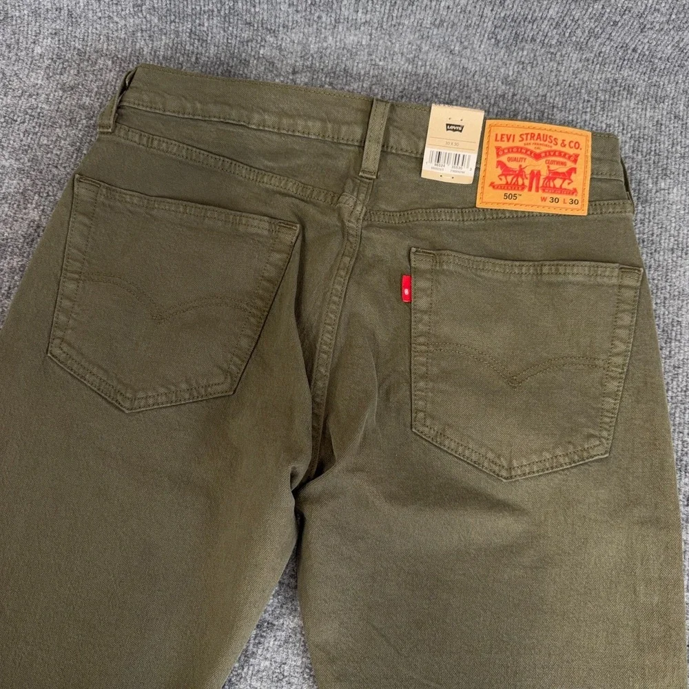 Levis 505 Jeans Men 30x30 Army Olive Green‎ Denim 5 Pocket Straight Leg Stretch